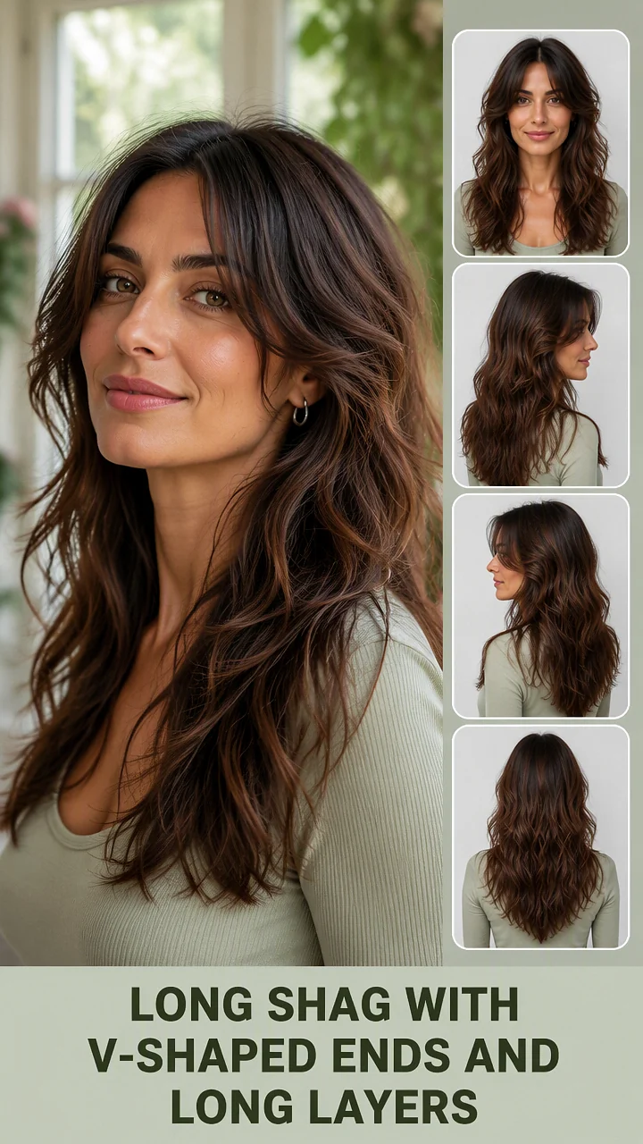 Long Shag With V-Shaped Ends And Long Layers
