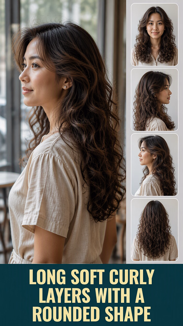 Long Soft Curly Layers With A Rounded Shape