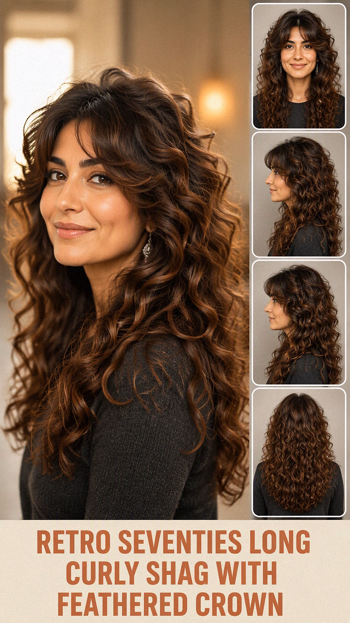 Retro Seventies Long Curly Shag With Feathered Crown