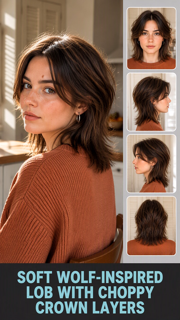 Soft Wolf-Inspired Lob With Choppy Crown Layers