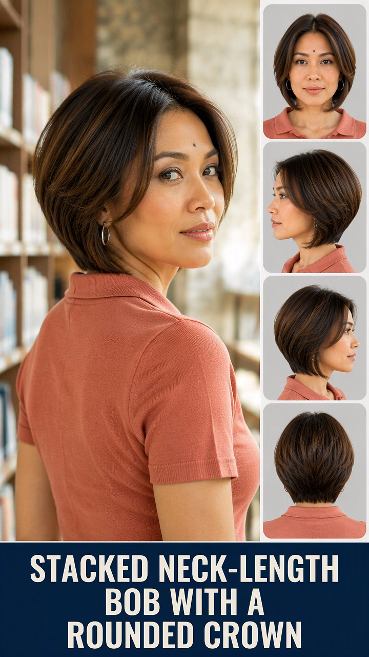 Stacked Neck-Length Bob With A Rounded Crown