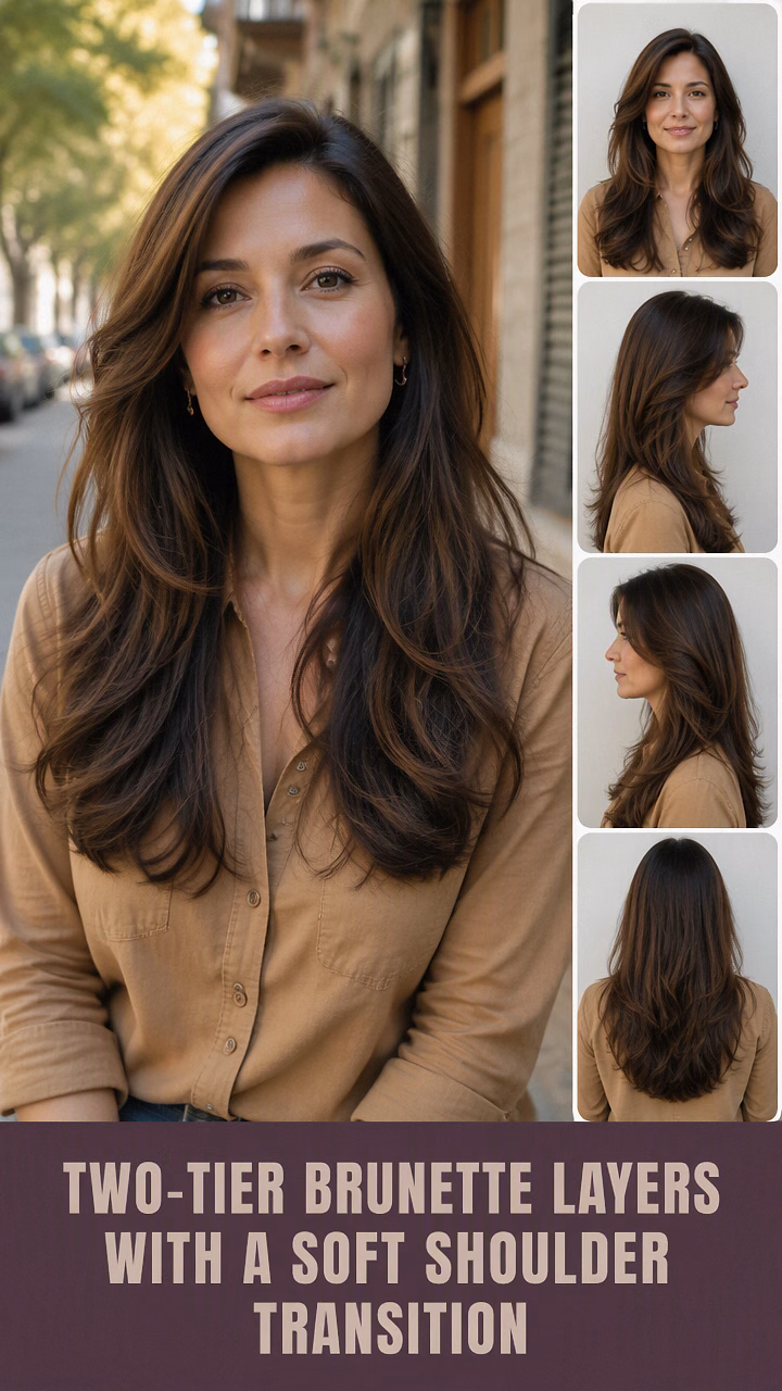 Two-Tier Brunette Layers With A Soft Shoulder Transition