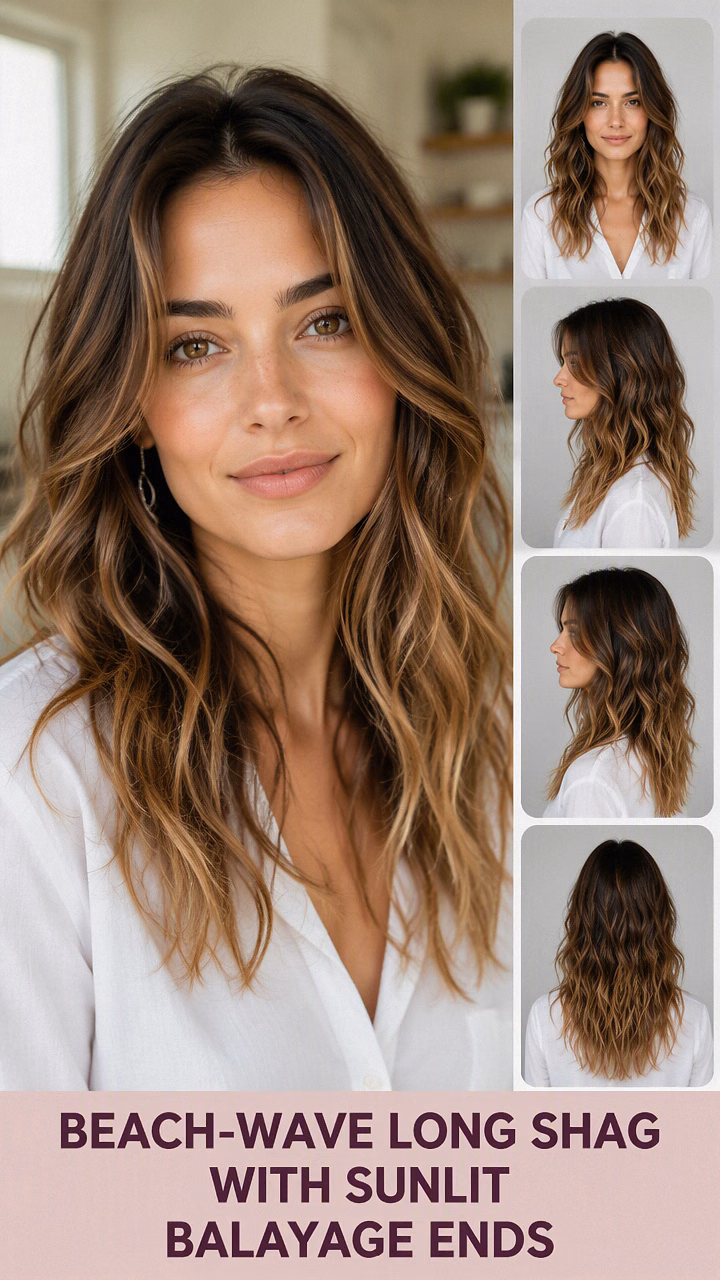 Beach-Wave Long Shag With Sunlit Balayage Ends