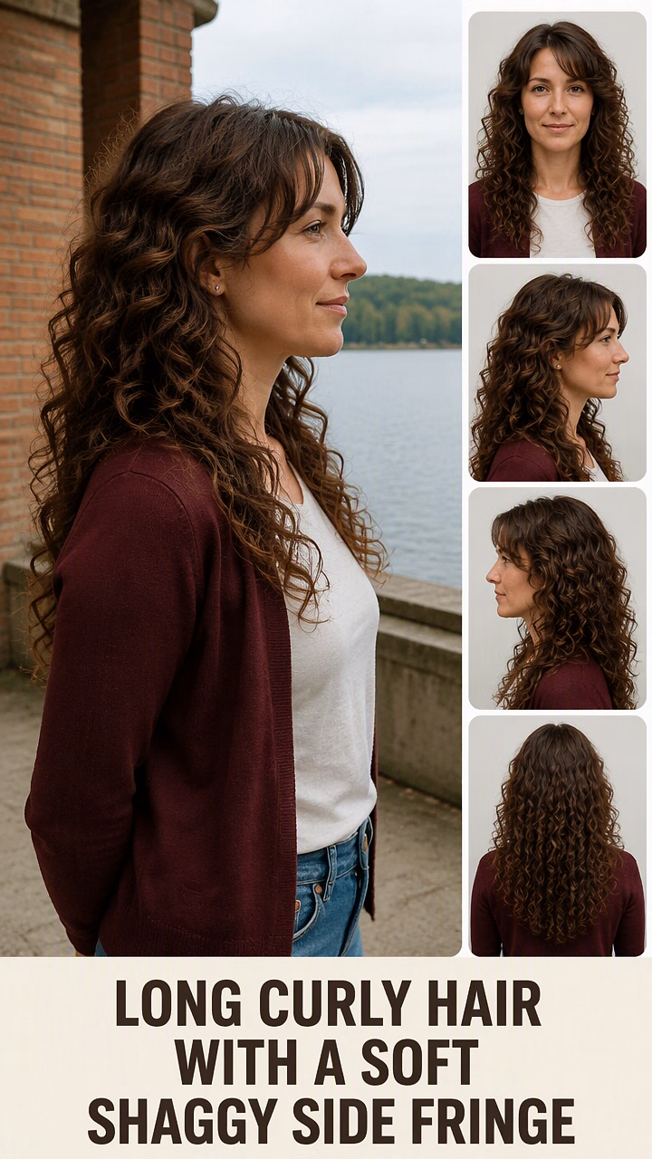 Long Curly Hair With a Soft Shaggy Side Fringe