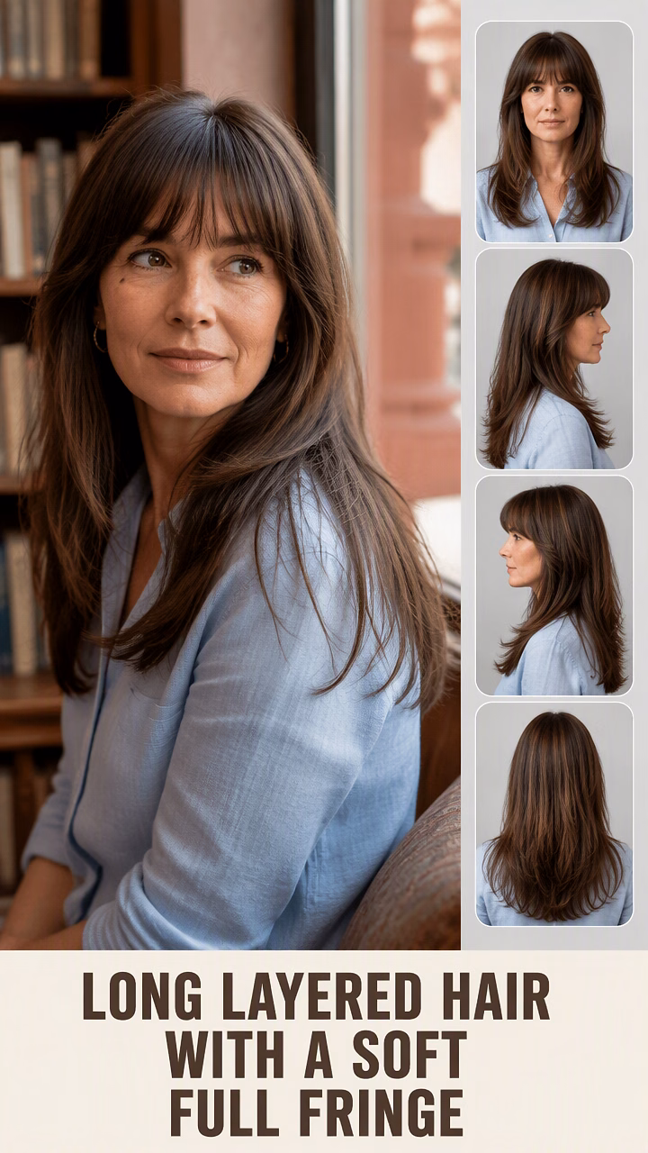Long Layered Hair With A Soft Full Fringe