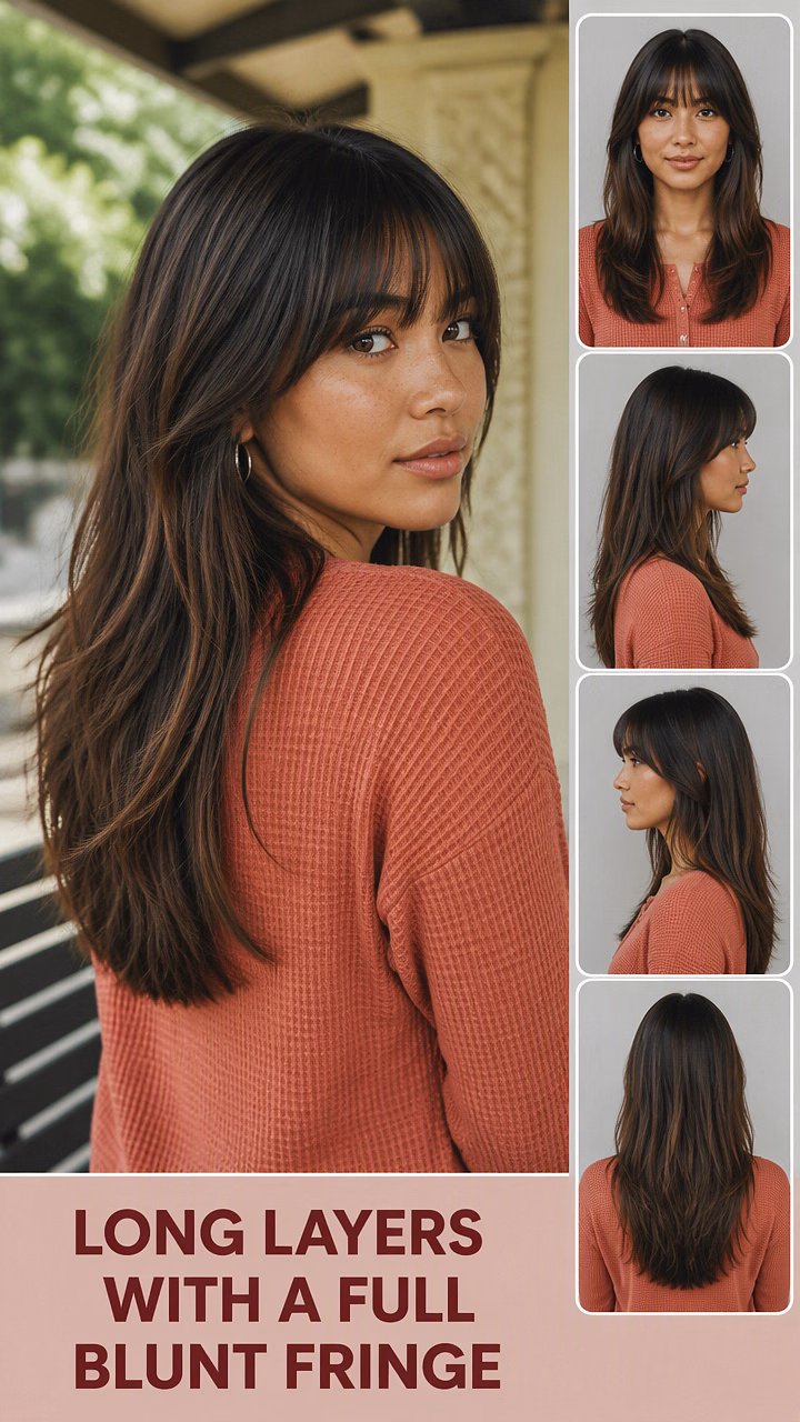 Long Layers With A Full Blunt Fringe