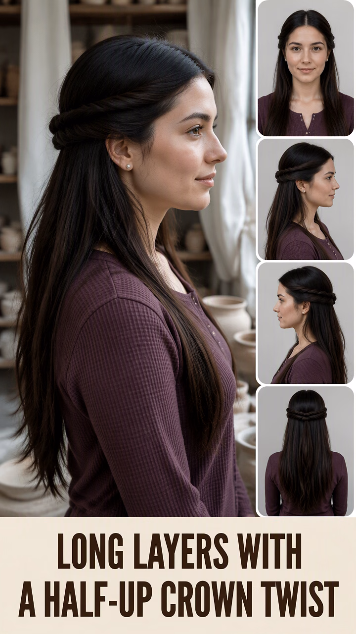 Long Layers With A Half-Up Crown Twist