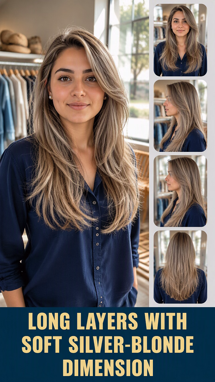 Long Layers With Soft Silver-Blonde Dimension