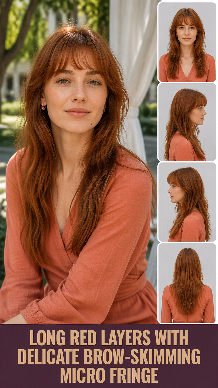 Long Red Layers With Delicate Brow-Skimming Micro Fringe