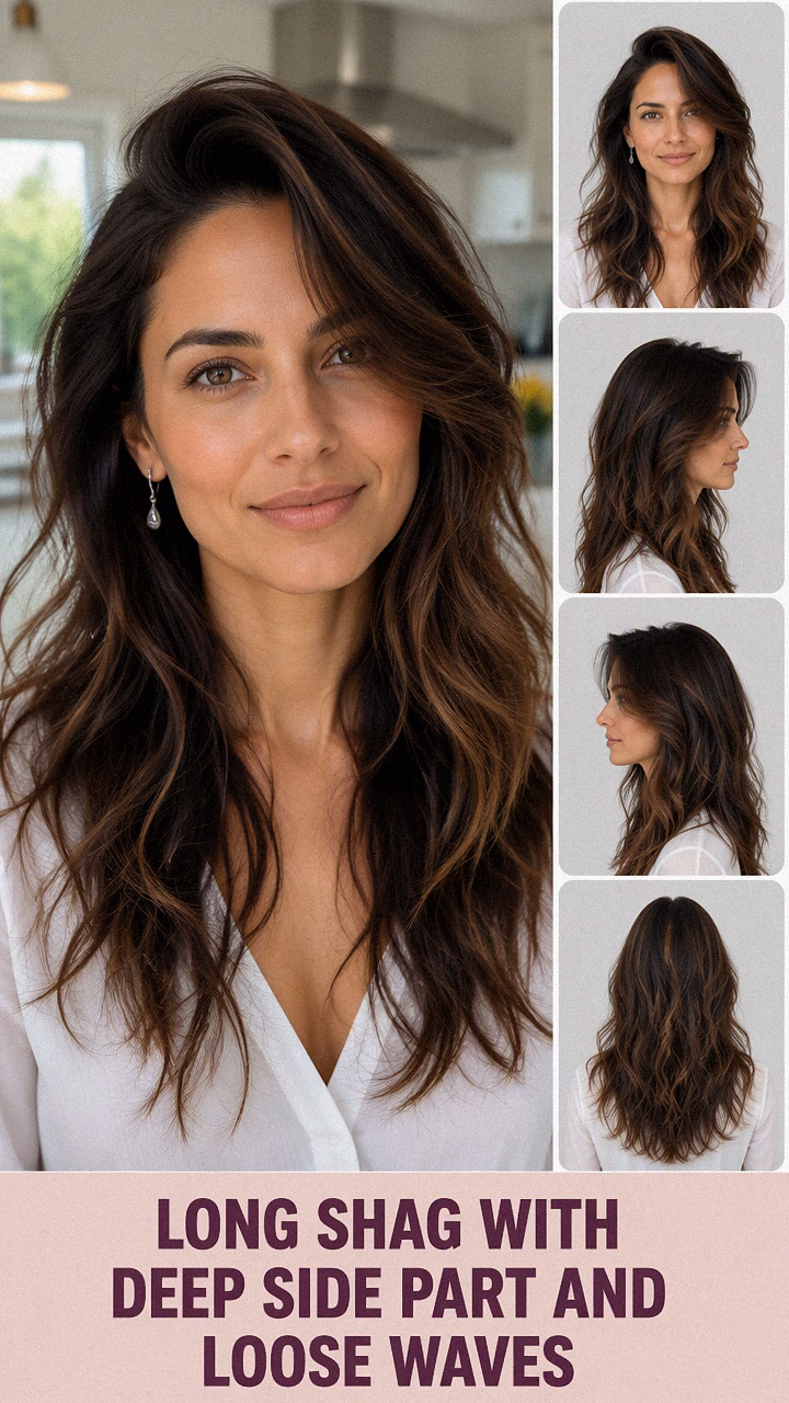 Long Shag With Deep Side Part And Loose Waves