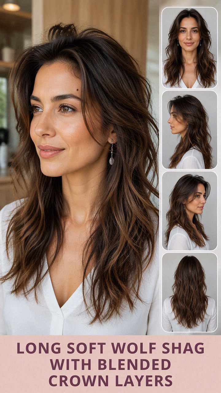 Long Soft Wolf Shag With Blended Crown Layers