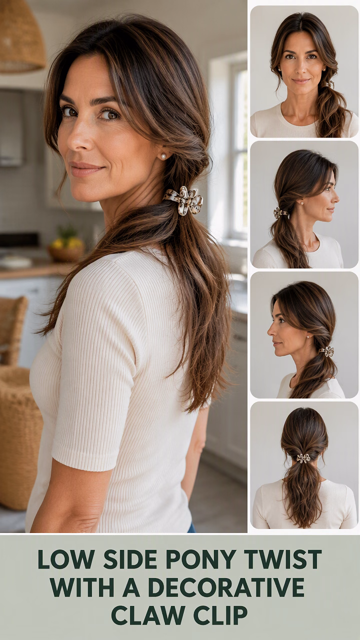 Low Side Pony Twist With A Decorative Claw Clip