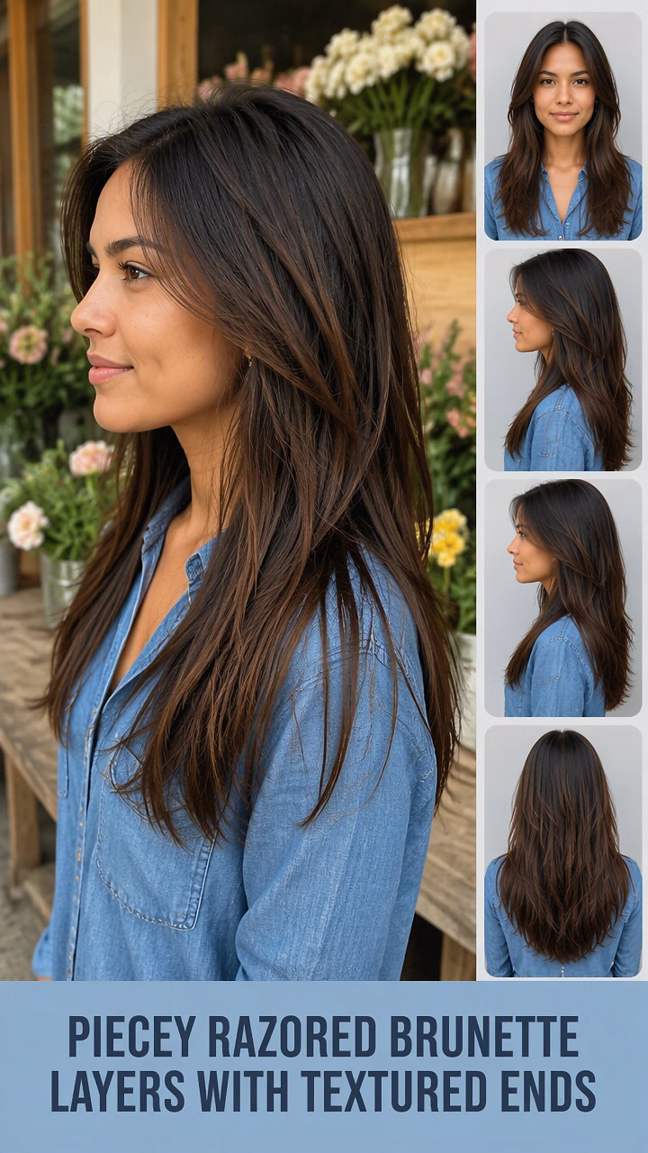 Piecey Razored Brunette Layers With Textured Ends
