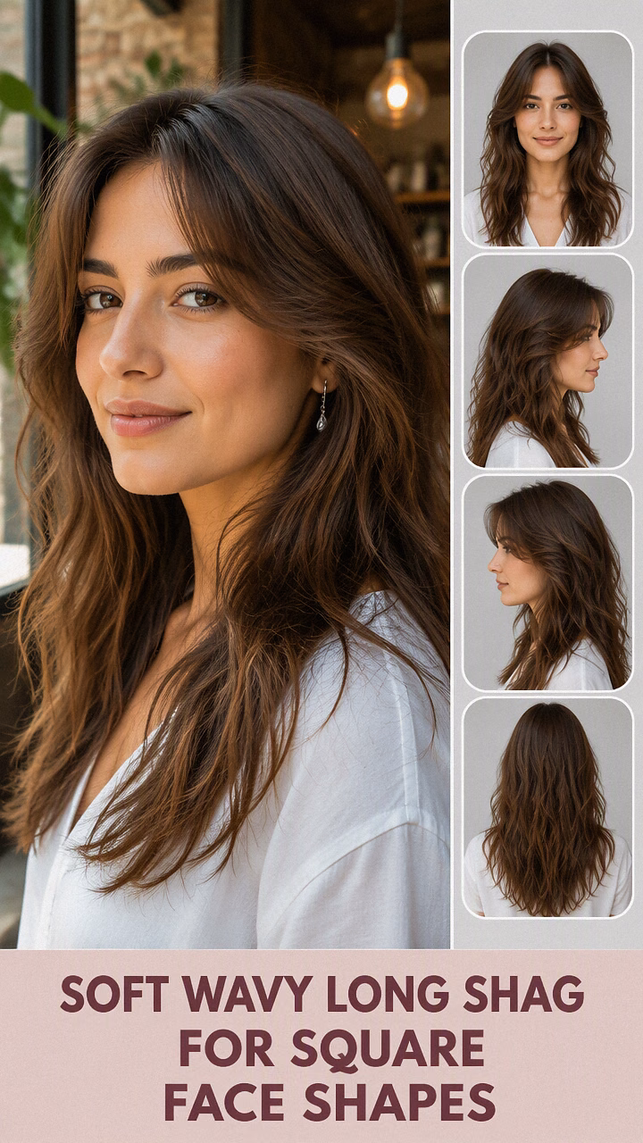 Soft Wavy Long Shag For Square Face Shapes