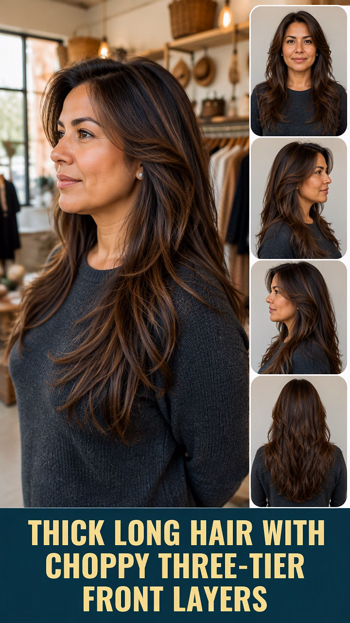 Thick Long Hair With Choppy Three-Tier Front Layers