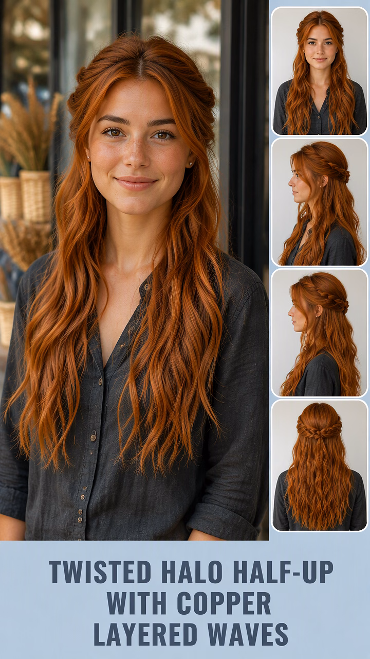 Twisted Halo Half-Up With Copper Layered Waves