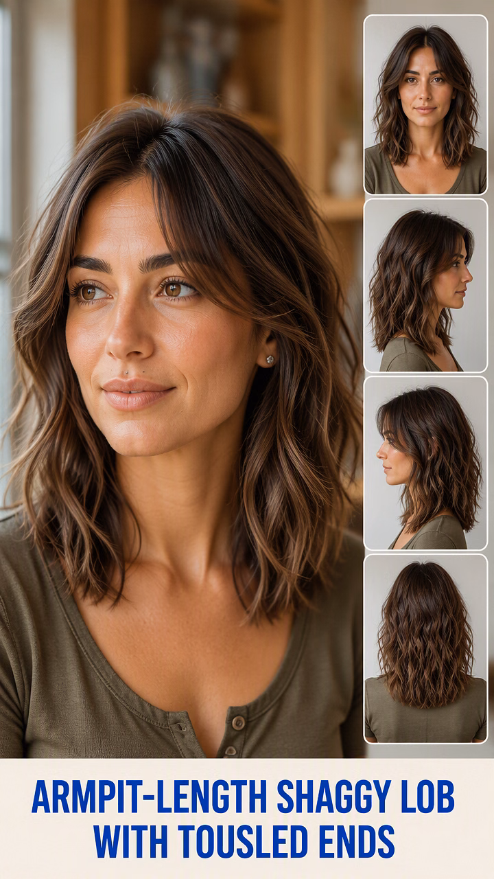 Armpit-Length Shaggy Lob With Tousled Ends