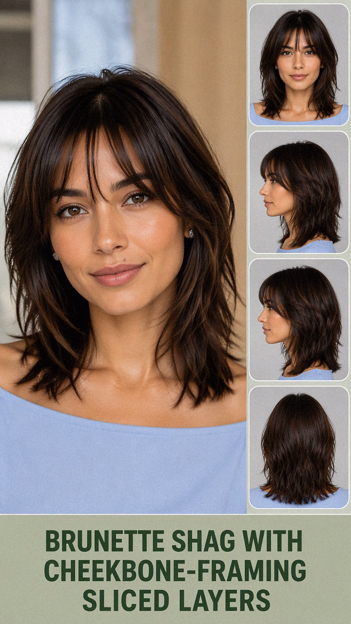 Brunette Shag With Cheekbone-Framing Sliced Layers