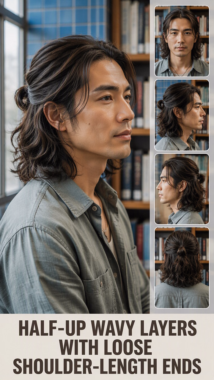 Half-Up Wavy Layers With Loose Shoulder-Length Ends