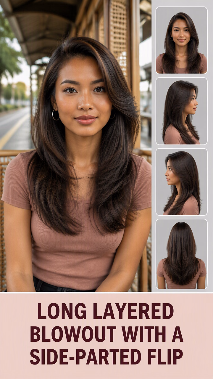 Long Layered Blowout With A Side-Parted Flip
