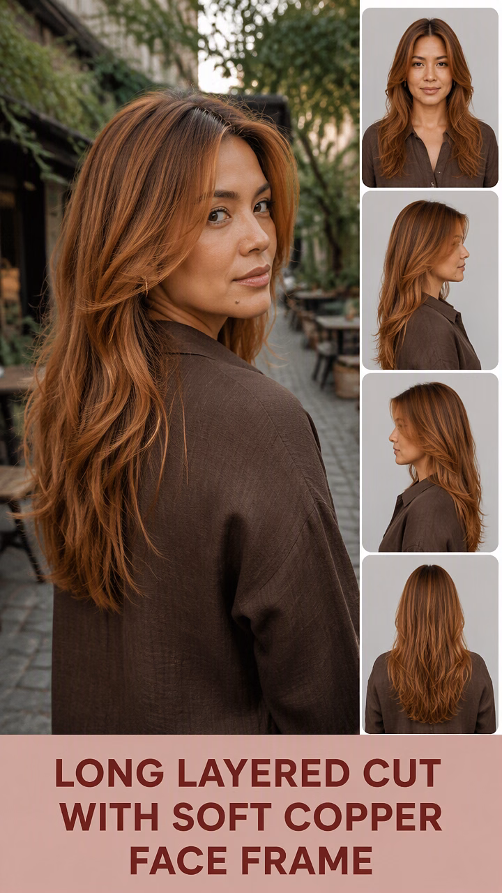 Long Layered Cut With Soft Copper Face Frame