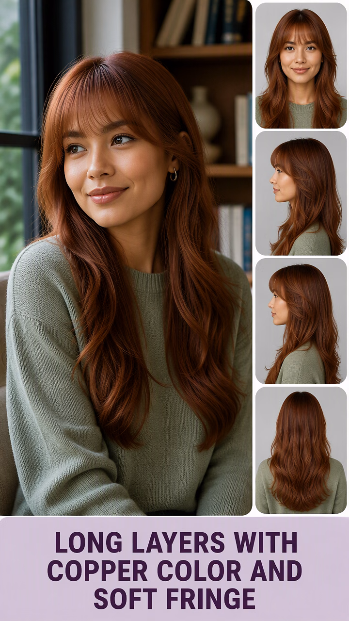 Long Layers With Copper Color And Soft Fringe