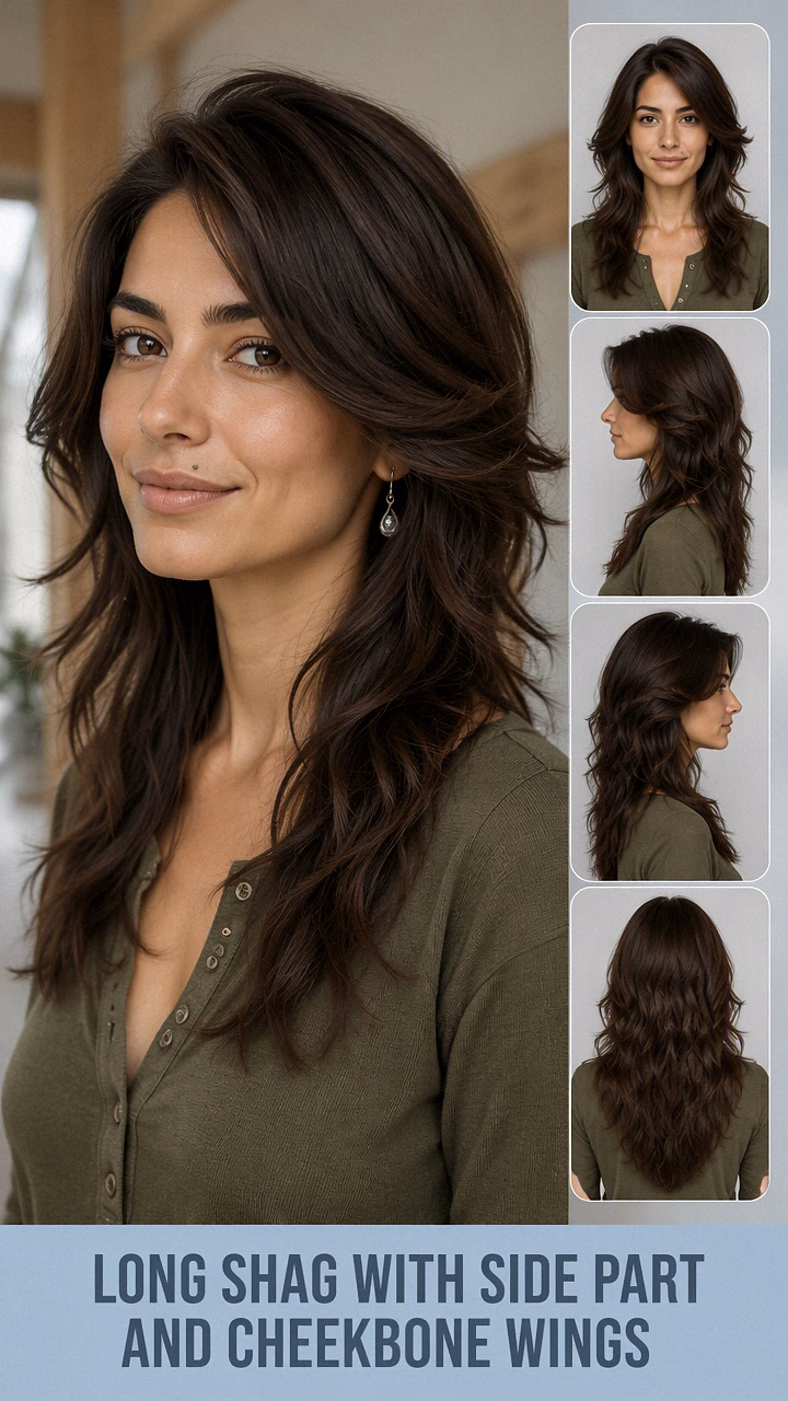 Long Shag With Side Part And Cheekbone Wings