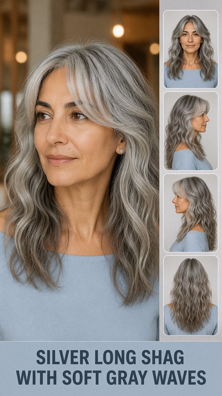 Silver Long Shag With Soft Gray Waves