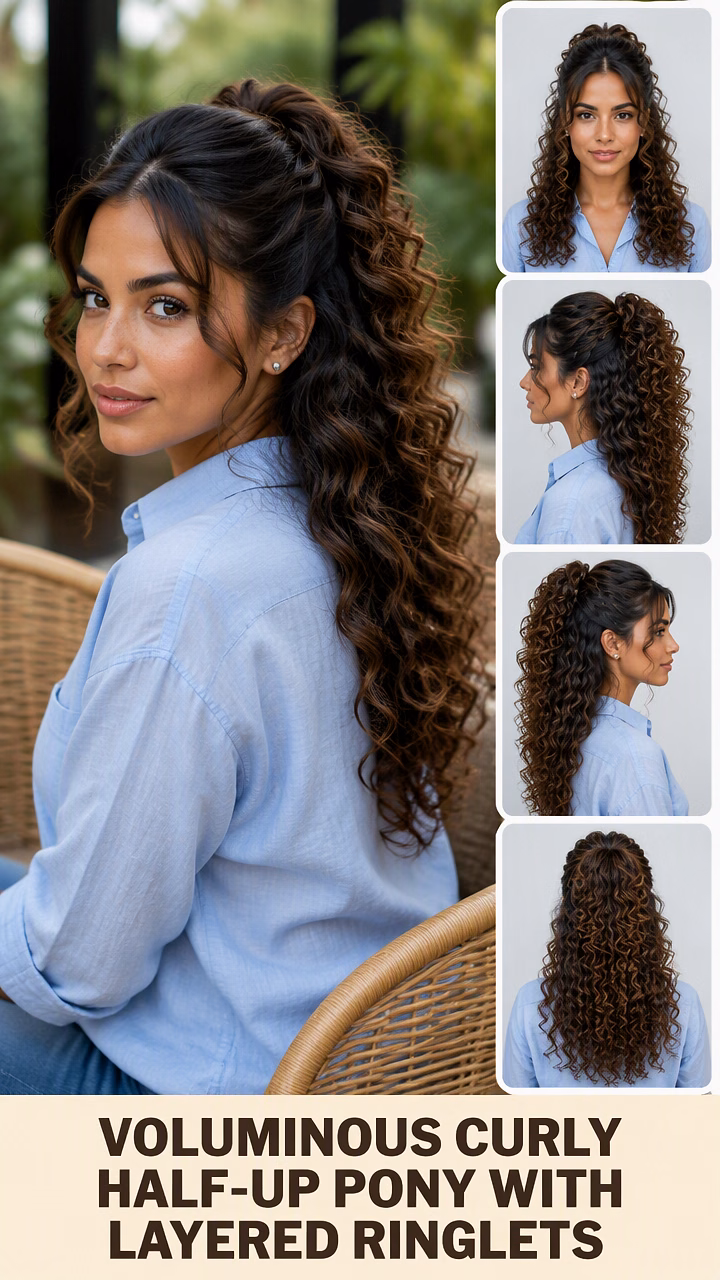 Voluminous Curly Half-Up Pony With Layered Ringlets