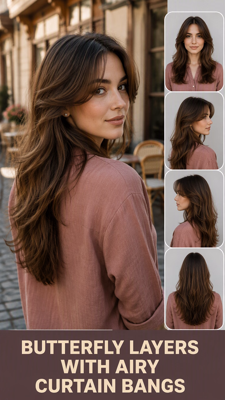 Butterfly Layers With Airy Curtain Bangs