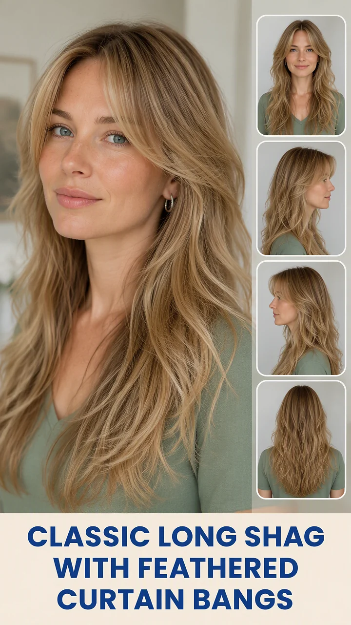 Classic Long Shag With Feathered Curtain Bangs