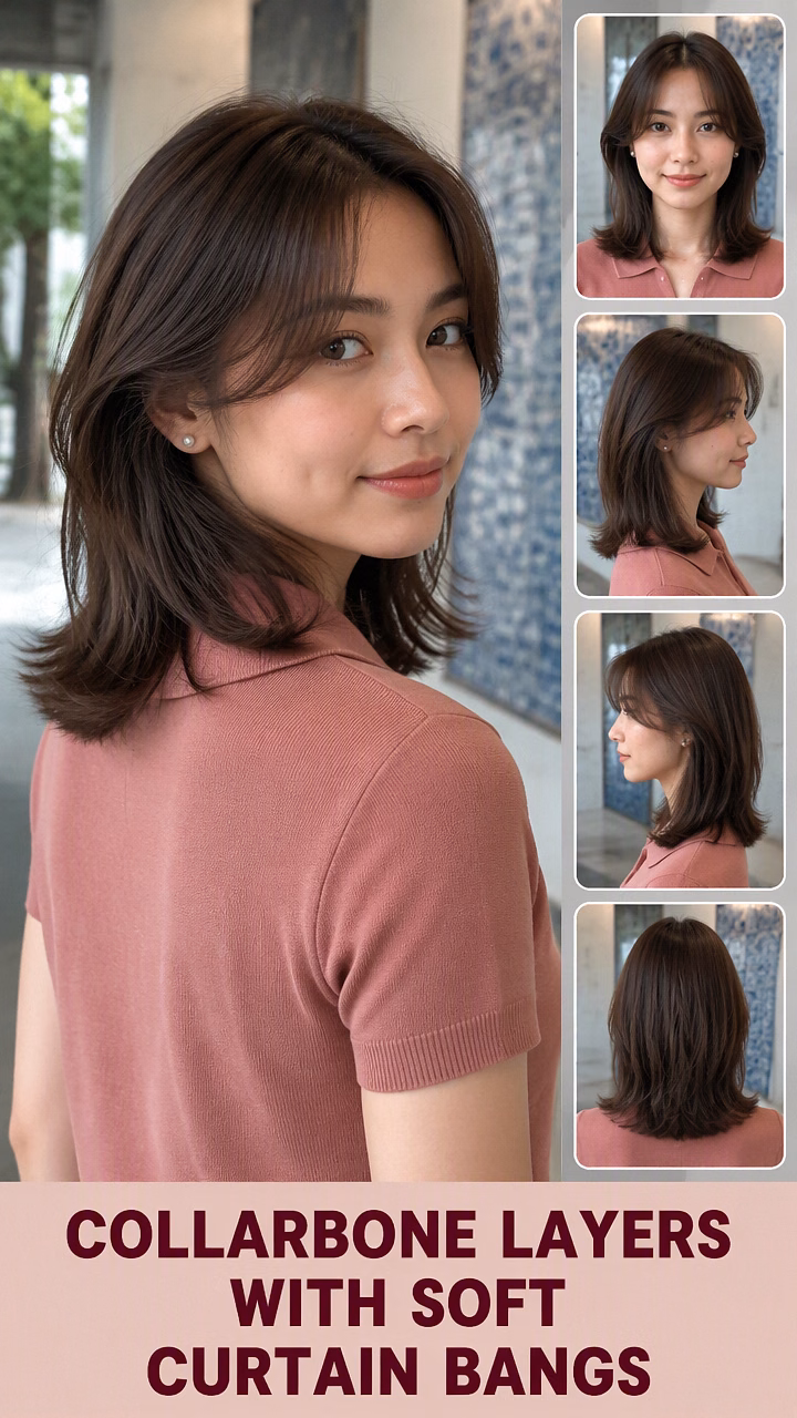 Collarbone Layers With Soft Curtain Bangs