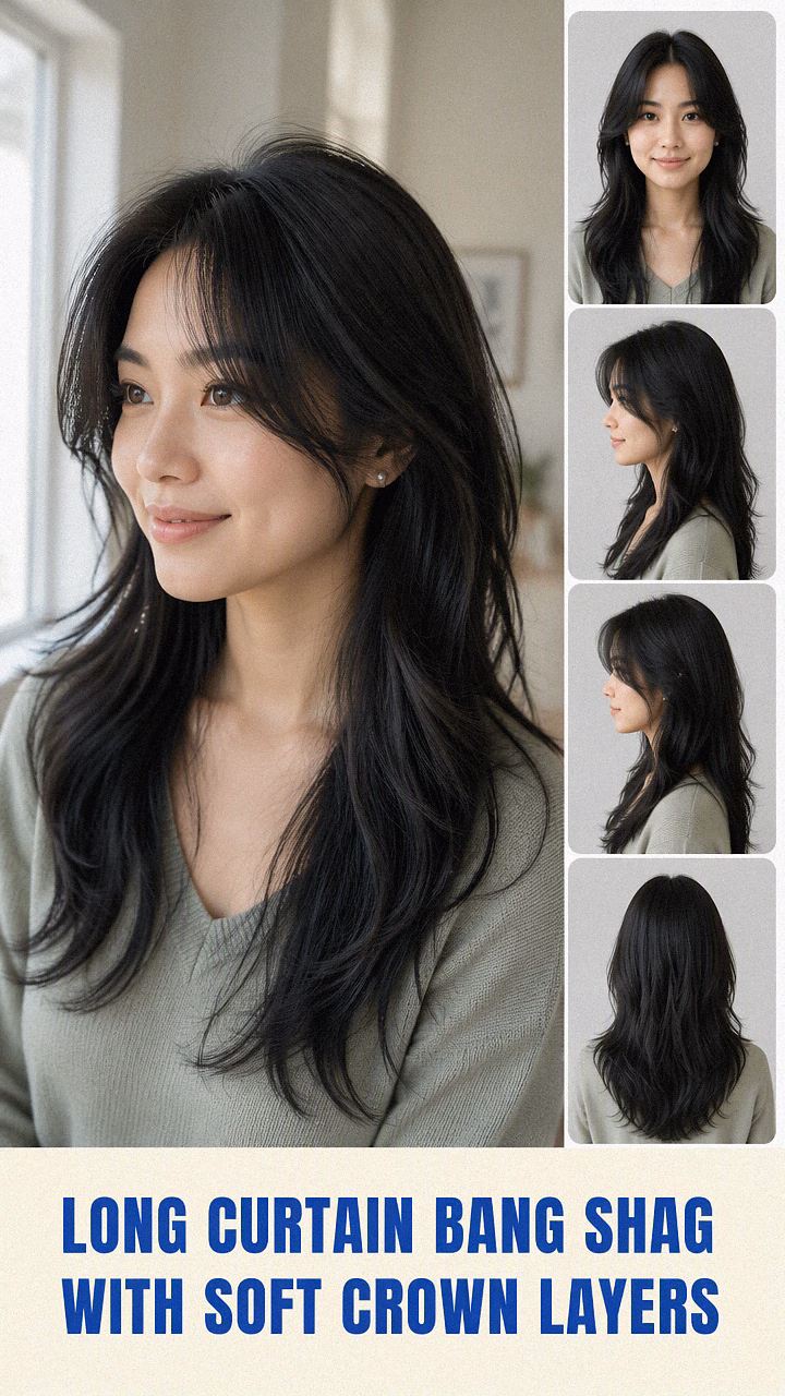 Long Curtain Bang Shag With Soft Crown Layers