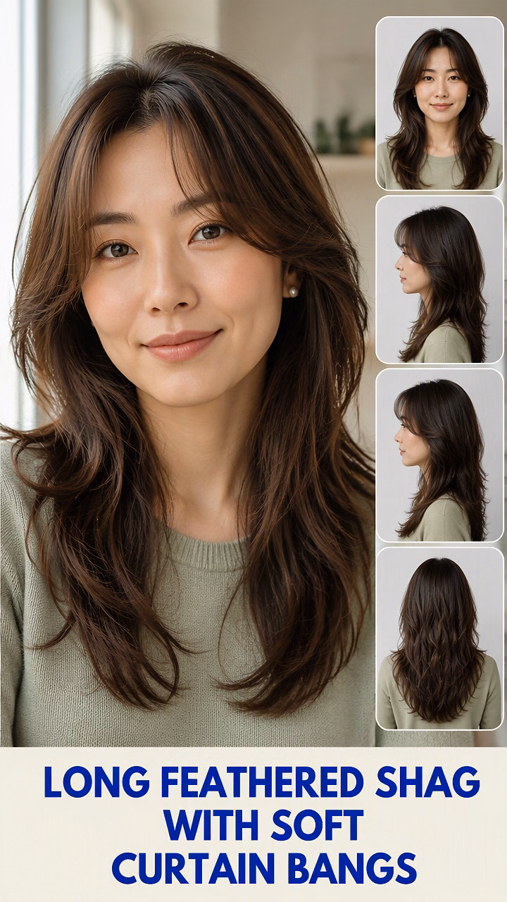 Long Feathered Shag With Soft Curtain Bangs
