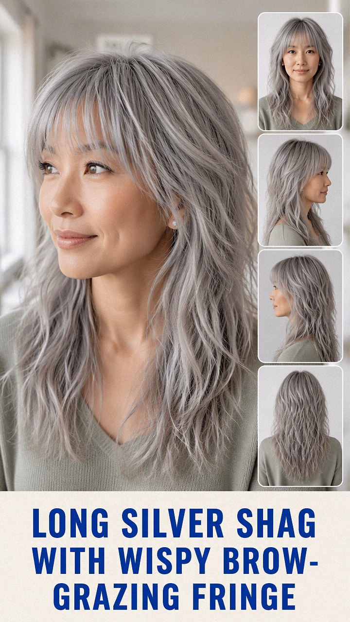 Long Silver Shag With Wispy Brow-Grazing Fringe