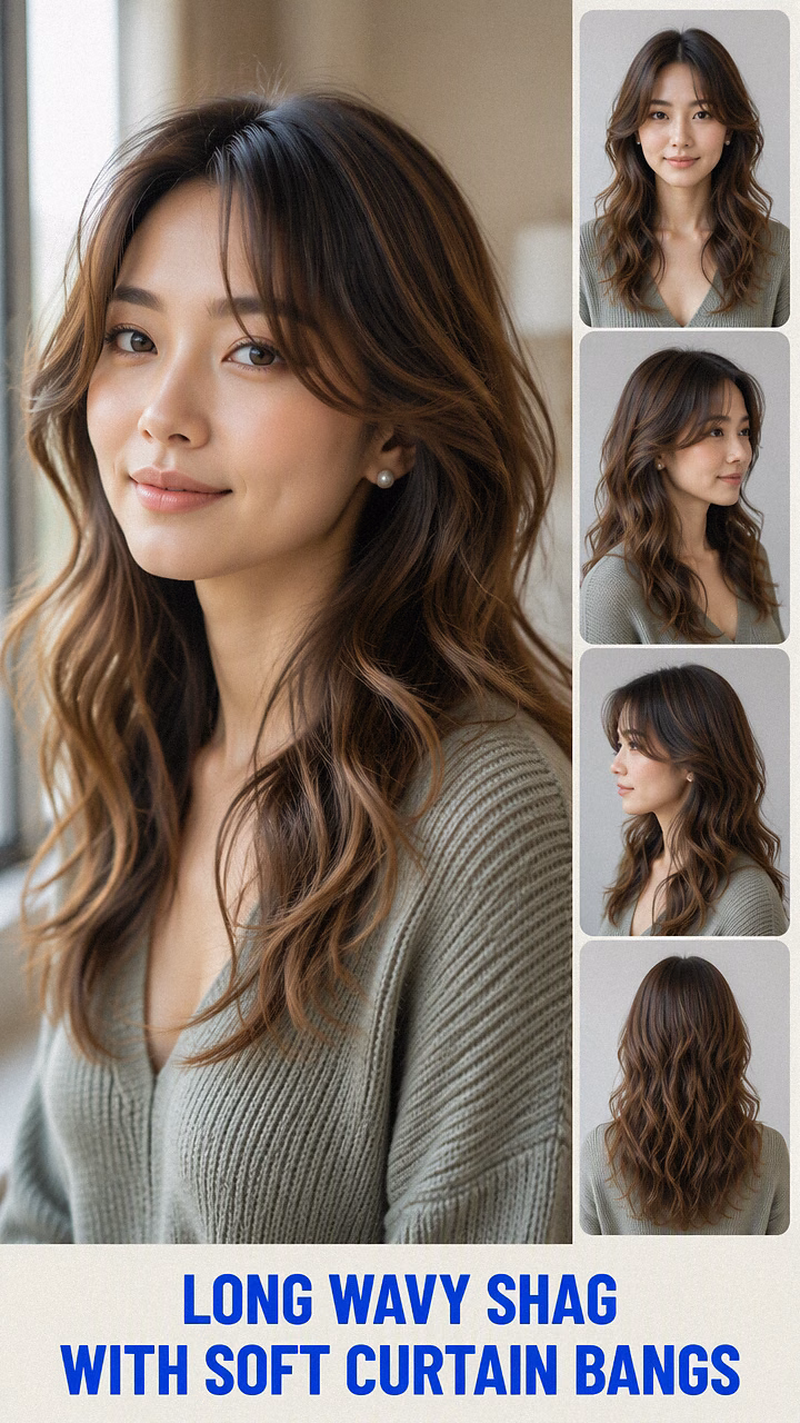 Long Wavy Shag With Soft Curtain Bangs