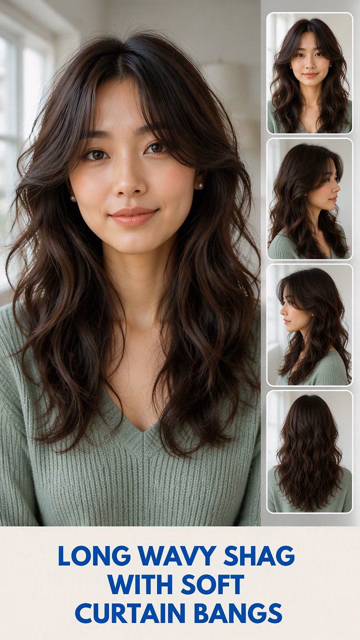 Long Wavy Shag With Soft Curtain Bangs