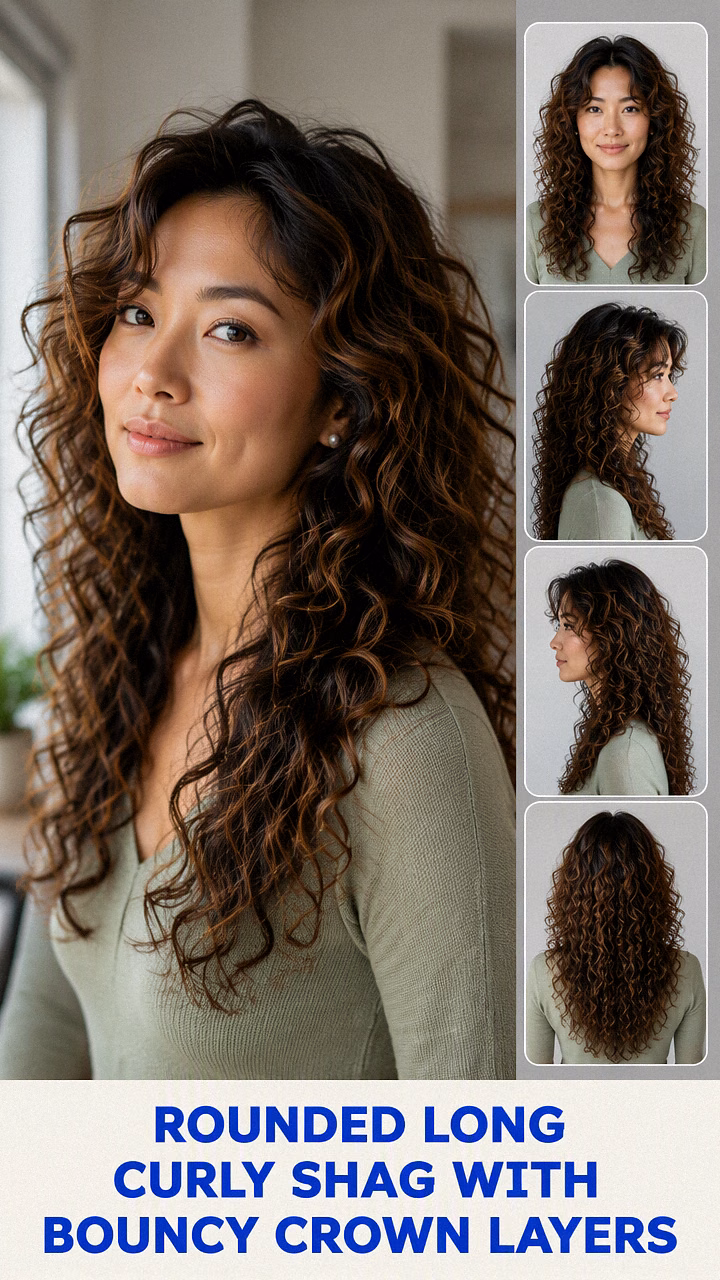 Rounded Long Curly Shag With Bouncy Crown Layers
