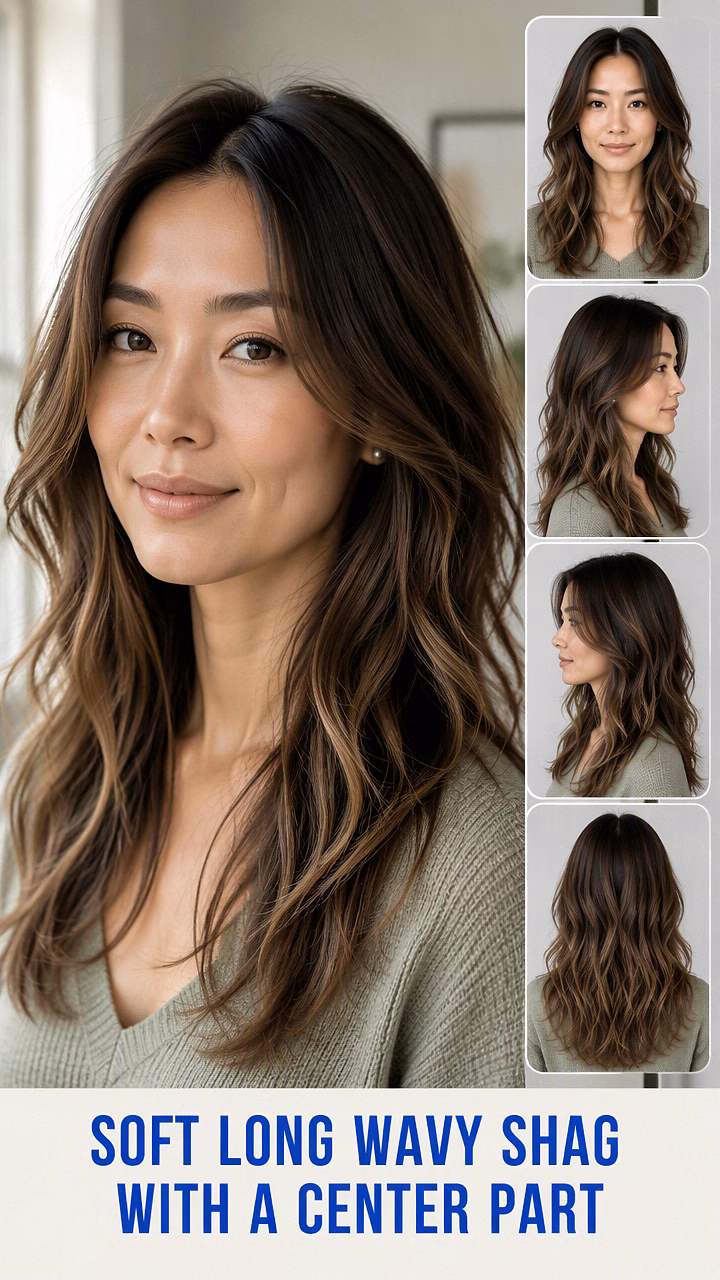 Soft Long Wavy Shag With A Center Part