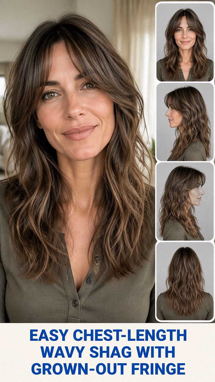 Easy Chest-Length Wavy Shag With Grown-Out Fringe