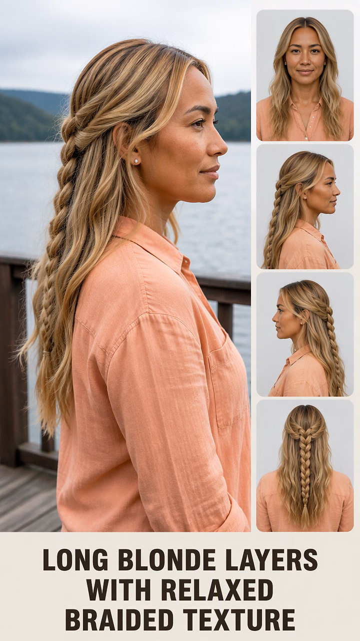 Long Blonde Layers With Relaxed Braided Texture