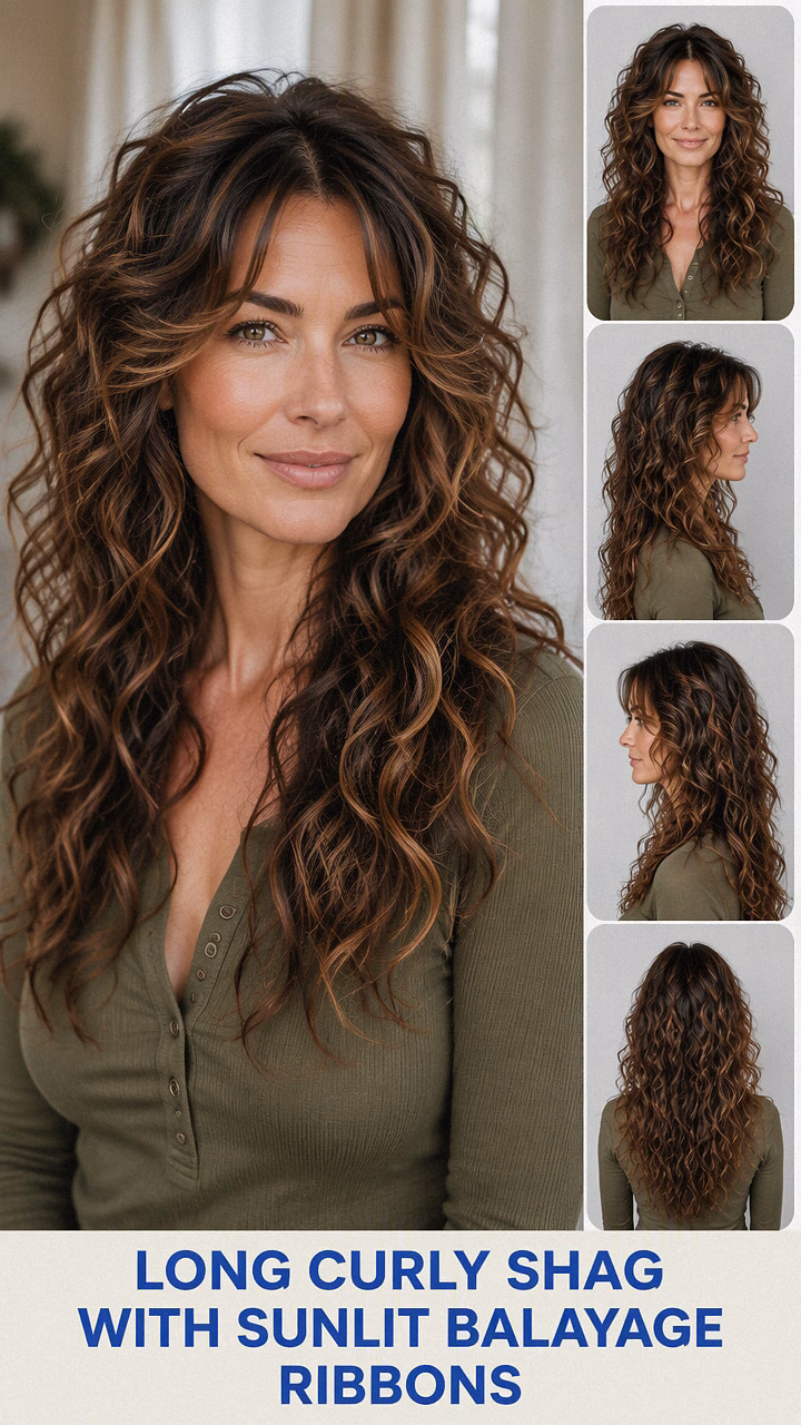 Long Curly Shag With Sunlit Balayage Ribbons