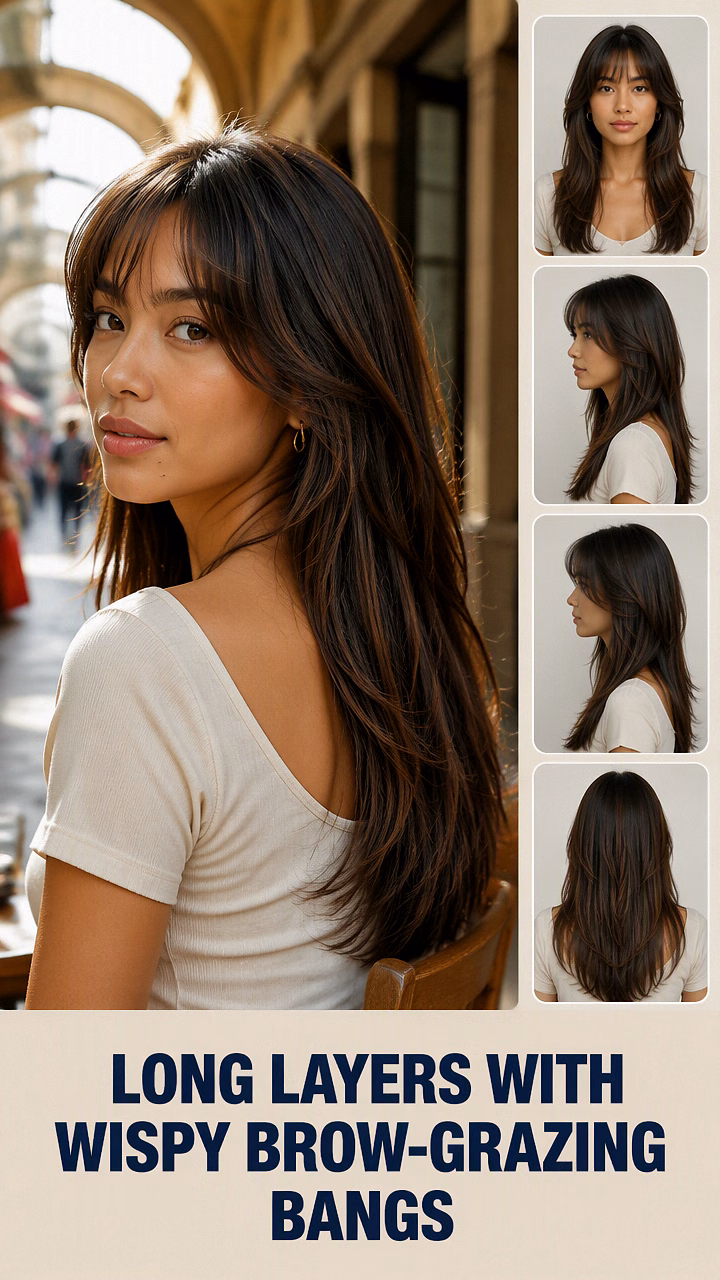 Long Layers With Wispy Brow-Grazing Bangs