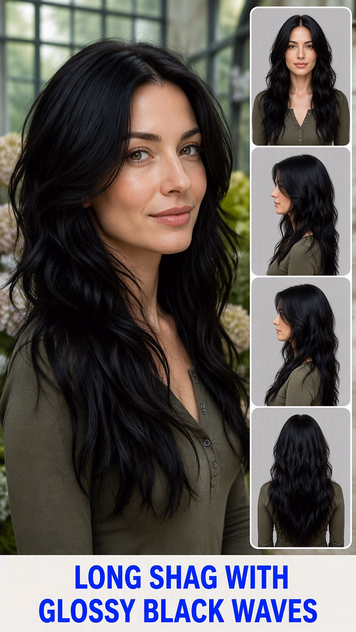 Long Shag With Glossy Black Waves