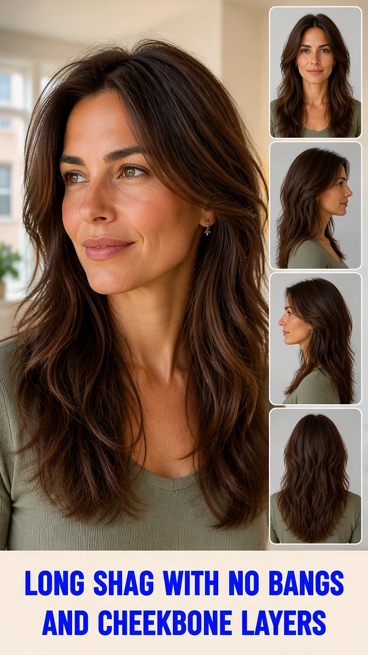 Long Shag With No Bangs And Cheekbone Layers