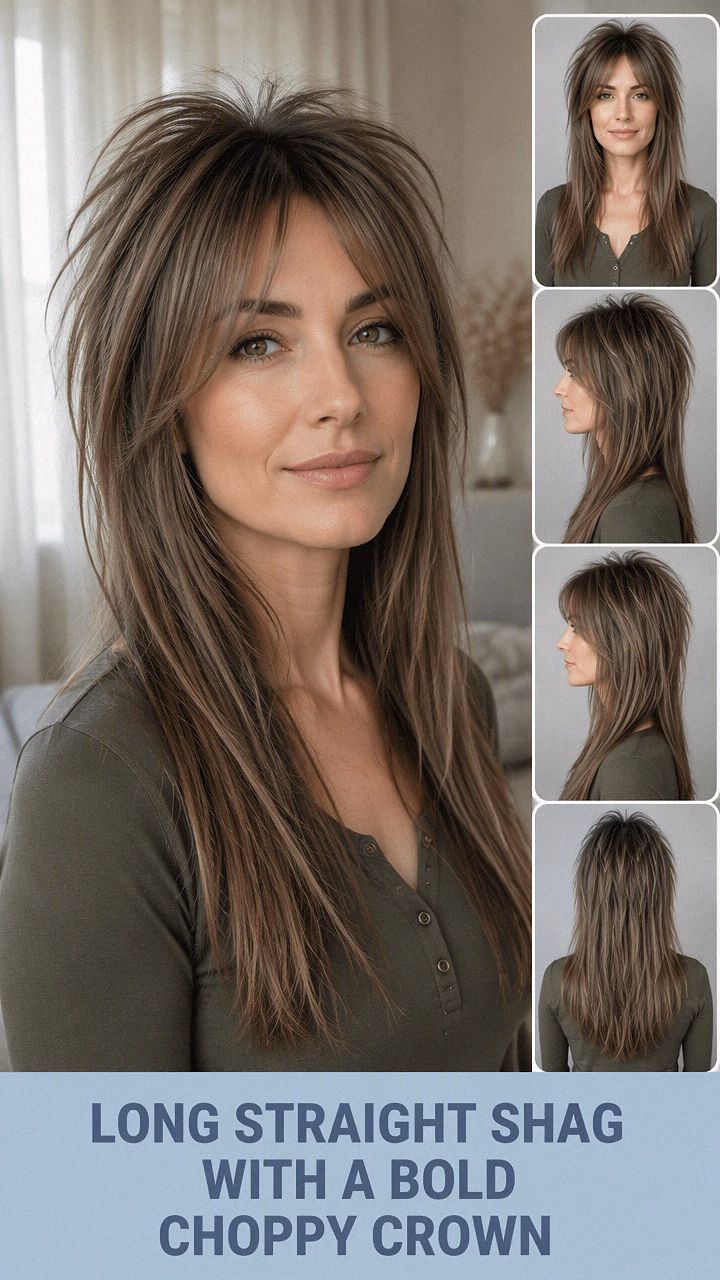 Long Straight Shag With A Bold Choppy Crown