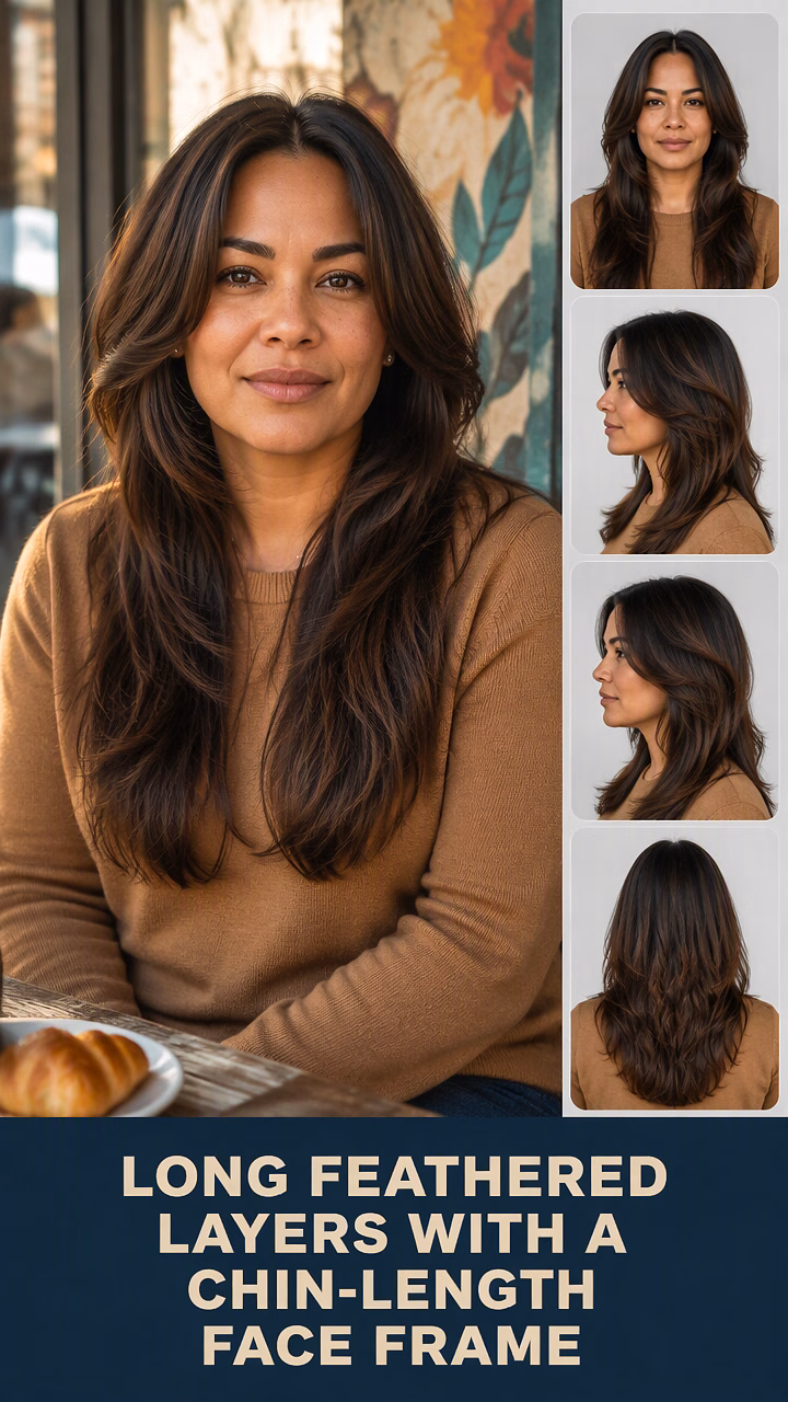 Long Feathered Layers With A Chin-Length Face Frame