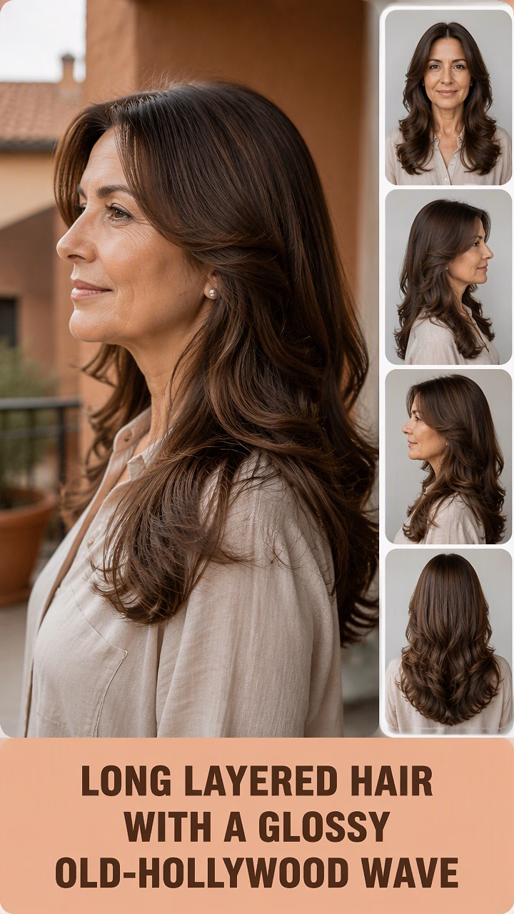Long Layered Hair With A Glossy Old-Hollywood Wave