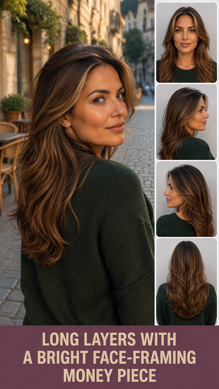Long Layers With A Bright Face-Framing Money Piece