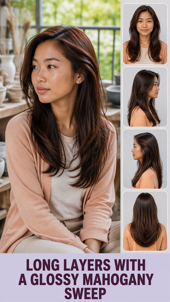 Long Layers With A Glossy Mahogany Sweep